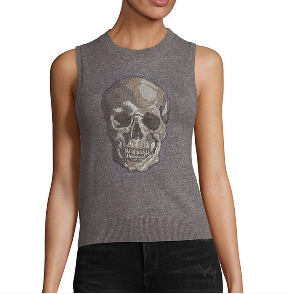 SKULL CASHMERE Shine Skull 100% Cashmere Sleeveless Top Sz Large Gray